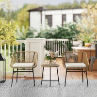 Outsunny Set de Grădină 3 Piese din Ratan PE și Oțel cu 2 Scaune cu Perne și Masă Rotundă, Multicolor(m-10)