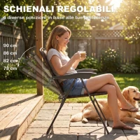 Outsunny Tavolino con 2 Sedie Set Mobili 3pz Pieghevole Regolabile Esterno Textilene Marrone(m-5)