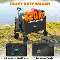 Outsunny 180L Festival Trolley on Wheels, Folding Compact Camping Trolley Cart with Adjustable Handle, 120 KG Capacity for Garden, Beach, Fishing, Black(m-5)