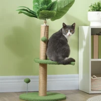 PawHut Árbol Rascador para Gatos 83 cm con Hojas Artificiales, Poste de Yute, Plataformas de Felpa, 2 Juguetes de Bolas, Verde(m-4)