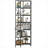 HOMCOM Bibliothèque d'angle à 7 niveaux industriel avec étagères de rangement, 60 x 60 x 198 cm, noir(m-11)