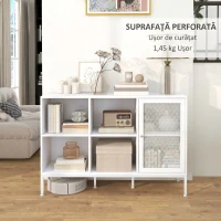 HOMCOM Bufet Mobil cu 4 Rafturi Deschise și Dulap, din PAL și Oțel, 120x37x81.5 cm, Alb(m-8)