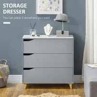HOMCOM Drawer Chest, 3-Drawer Storage Cabinet Unit with Pine Wood Legs for Bedroom, Living Room, 75cmx42cmx75cm, Grey(m-4)