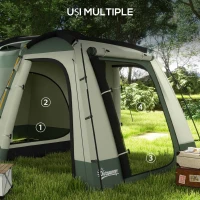 Outsunny Cort de Camping pentru 4 Persoane, Impermeabil, cu Zonă de Dormit și Zonă de Zi, din Poliester, 460x300x200 cm, Verde(m-7)