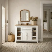 HOMCOM Buffet salon, meuble de rangement avec 1 placard double porte, 2 placards à porte vitrée, 2 tiroirs et étagère réglable, style moderne, buffet salle à manger et cuisine, 120x40x90cm, blanc(m-2)