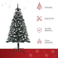 HOMCOM 5FT Artificial Snow-Dipped Christmas Tree Xmas | Home Home Indoor Decoration | Removable Stand w/ White Berries Star Topper Branch Green(m-4)
