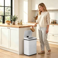 HOMCOM 40L Sensor Bin with Soft-Close Lid, Stainless Steel Automatic Touchless Motion Sensor Kitchen Bin, White(m-8)