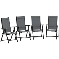 Outsunny Set 4 Scaune de Grădină Pliabile și Respirabile cu Brațe, din Oțel și Poliester, 56x69x106 cm, Gri(m-1)