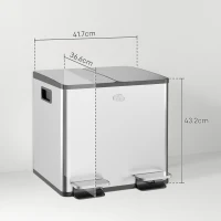 HOMCOM 30L Dual Compartment Stainless Steel Bin, with Deodoriser Holders - Silver Tone(m-3)