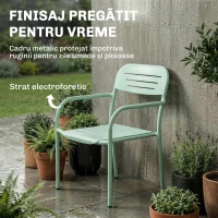 Outsunny Set de 2 Scaune de Grădină, Scaune de Exterior Stivuibile cu Cotiere din Metal, Verde(m-5)