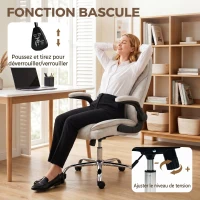 HOMCOM Fauteuil de bureau, chaise bureau ergonomique, hauteur réglable, accoudoirs relevables, 70 x 70 x 114-122 cm, beige(m-6)