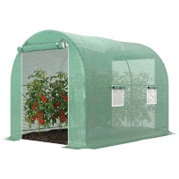 Outsunny Serre de Jardin Tunnel Surface Sol 6 m² châssis Tubulaire renforcé Porte zippée 4 fenêtres enroulables Vert(m-12)