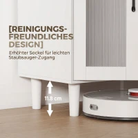 HOMCOM Sideboard Küchenschrank mit Schublade, 2 Schränken, Offenem Fach, geriffelter Acrylglastür 80 x 34 x 91 cm Weiß+Eiche(m-7)