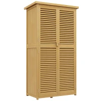 Outsunny Gartenkommode wetterfest, 2 Türen mit Schloss, Kiefernholz, 87L x 46,5B x 160H cm, Hellgelb(m-1)