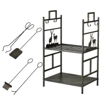 Outsunny Portalegna in Ferro Battuto con Attrezzi per Camino, Manici e Base Rialzata, 51.5x33x77cm, Nero(m-11)