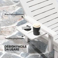 Outsunny Set 2 Sdraio da Giardino Regolabili con Tavolino e Braccioli, in Polipropilene, 79x158x88 cm, Bianco(m-4)