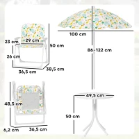 AIYAPLAY Ensemble salon de jardin extérieur enfant 4 pièces, motif éléphant et girafe, parasol réglable Ø 100 cm, chaise pliable(m-3)