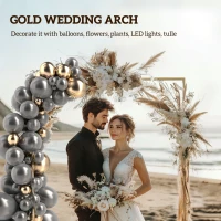Outsunny Wedding Arch Backdrop Stand, Square Metal Arch Frame with U-shaped Stakes, Gold Wedding Arch, 6.6 FT(m-4)