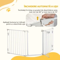 PawHut Barieră pentru Câini cu Închidere Automată și Sistem de Blocare, din Metal și Plastic, 180x74.5 cm, Alb(m-6)