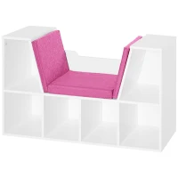 HOMCOM Librería con Asiento Estantería de Libros con 6 Cubos Cojín para Sala de Estar Dormitorio 102x30x61cm Blanco y Rosa(m-12)