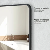 HOMCOM Specchio Bagno con Cornice in Metallo e Gancio, 50x2.5x70 cm, Nero(m-5)