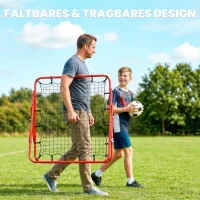 HOMCOM Rebounder für Fußball, 84 x 84 cm Fussball Rebounder mit stufenlos verstellbarem Winkel, Kickback Rückprallwand Fußballtor für Jugendliche Schuss-, Pass- und Ballannahmetraining Rot(m-6)