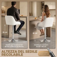 HOMCOM Set 2 Sgabelli da Bar con Schienale, Girevoli e Regolabili in Altezza, Finta Pelle, Bianco(m-5)