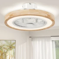 HOMCOM Ventilateur de plafond réversible avec lumière et télécommande 6 vitesses, minuterie, luminosité réglable, bois naturel(m-11)