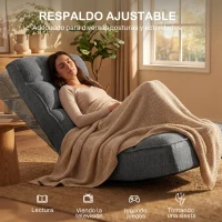 HOMCOM Silla de Suelo Plegable Silla de Lectura Giratoria 360° con Respaldo Ajustable en 5 Posiciones 58x107x79 cm Gris(m-5)