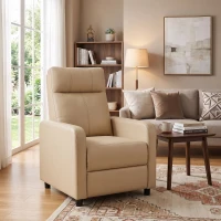 HOMCOM Kippbarer Relaxsessel, PU-Relaxsessel mit Fußstütze, Push-Back Rückenlehne, Beige(m-5)