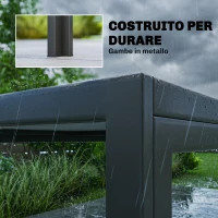 Outsunny Tavolo da Giardino 4-6 Persone con Piano Effetto Legno, in Acciaio e Plastica PSPC, 150x80x74 cm, Grigio e Nero(m-7)