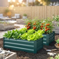 Outsunny Set of Two 100 x 60cm Steel Planter Boxes -Green(m-10)
