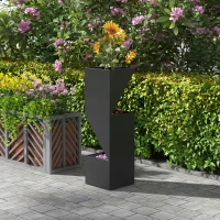 Outsunny Fioriera da Esterno con 3 Aree di Coltivazione e Fori di Drenaggio, in Metallo Nero, 30x30x100 cm(m-10)