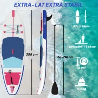 Outsunny Placă SUP Gonflabilă pentru Adulți, Stand Up Paddle Board cu EVA Antialunecare, Vâslă Reglabilă din Aluminiu, Rucsac, Pompă, Aripioară Detașabilă, Capacitate 160 kg, 305x89x15cm, Pentru Toate Nivelurile(m-3)