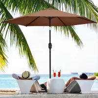 Outsunny 2.6 m Garden Parasol Umbrella with Aluminium Pole, Outdoor Patio Umbrella with Tilt and Crank, Vent, Coffee(m-10)