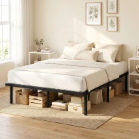HOMCOM Bettgestell, 140 x 200 cm Metallbett mit Stauraum unter dem Bett, Metallgestell mit Lattenrost, kein Boxspring nötig(m-9)