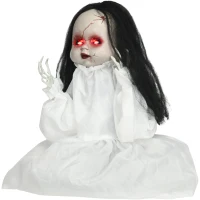 HOMCOM Halloween-Dekoration Horrorpuppe, LED-Augen, heult, springt hoch, Geräusch- & Bewegungssensor, 60 cm(m-11)
