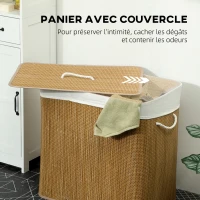 HOMCOM Panier à linge à trois compartiments avec couvercle, panier à linge en bambou 144 L avec poignées en corde(m-5)