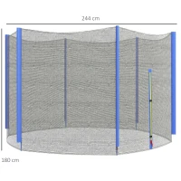 SPORTNOW Rete di Protezione per Trampolini a 6 Pali con Ingresso con Cerniera, in PE, Ø244x180 cm, Nero e Blu(m-3)