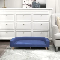 PawHut Canapé pour chien grand lit surélevé pour chien coussin lavable cadre en bois tissu polyester 98 x 67 x 25 cm bleu(m-8)