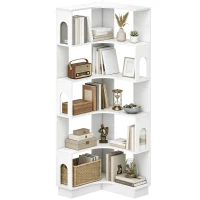 HOMCOM Bibliothèque d'angle, étagère de rangement à 6 niveaux avec panneaux latéraux arqués, 60 x 60 x 165,5 cm, blanc(m-16)