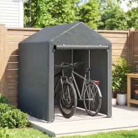 Outsunny Capanno Attrezzi anti UV con Ingresso a Zip, in Acciaio Zincato e Tessuto PE,120x179x165 cm, Grigio Scuro(m-7)