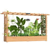 Outsunny Jardinière surélevée avec treillis latéral et supérieur, bac à fleurs trous de drainage, 200x44x113,5cm, bois naturel(m-11)