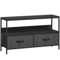 HOMCOM TV Schrank Lowboard mit 2 Schubladen, offenem Fach, für Fernseher bis 47 Zoll, 98 x 29 x 56 cm, Schwarz+Dunkelgrau(m-1)