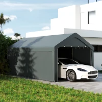 Outsunny Carport tente de garage 3 x 6 m, abri voiture extérieur, parois latérales amovibles, 2 portes zippées enroulables, gris(m-2)