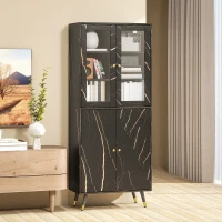 HOMCOM Bibliothèque, étagère à 6 niveaux, meuble de rangement 6 étagères ouvertes porte vitrée et placard 70 x 35 x 170 cm noir(m-10)