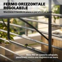 Outsunny Tavolo da Ringhiera con Ganci ad Altezza Regolabile su 3 Livelli, in Metallo, 60x56x50cm, Nero(m-6)