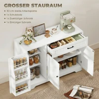 HOMCOM Modernes Küchen-Sideboard mit Schublade, verstellbaren Regalen, kleine Küchen-Vorratskammer mit Türfächern, Weiß(m-4)