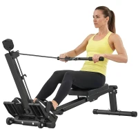 SPORTNOW Aparat de Vâslit pentru Acasă, Compact și Silențios, cu Rezistență Elastică, Monitor LCD, Scaun Confortabil, pentru Antrenament Total al Corpului, Capacitate 150 kg, Economisire Spațiu, Negru(m-11)