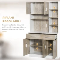 HOMCOM Mobile Buffet Dispensa Cucina, Ante Cassetti e Vani Aperti, 100L x 39P x 181.5Acm Bianco e Legno(m-9)